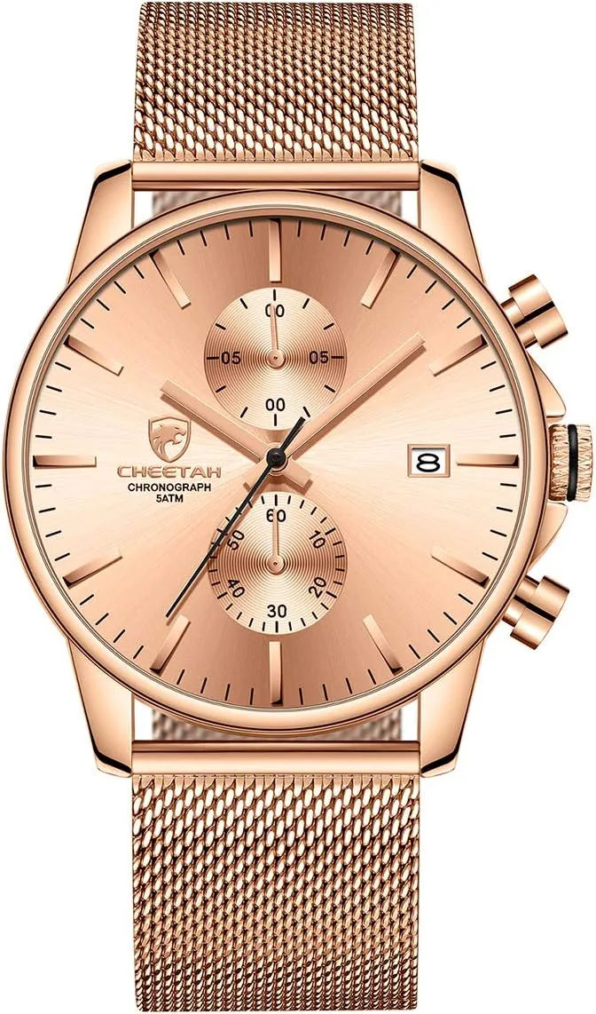 for Men with Auto Date GOLDEN HOUR Mens Watch Fashion Sleek Minimalist Quartz Analog denomination incredible scraping store Mesh Stainless Steel Waterproof Chronograph Watches 
