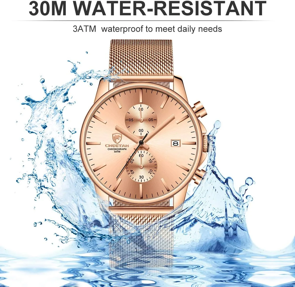for Men with Auto Date GOLDEN HOUR Mens Watch Fashion Sleek Minimalist Quartz Analog denomination incredible scraping store Mesh Stainless Steel Waterproof Chronograph Watches 