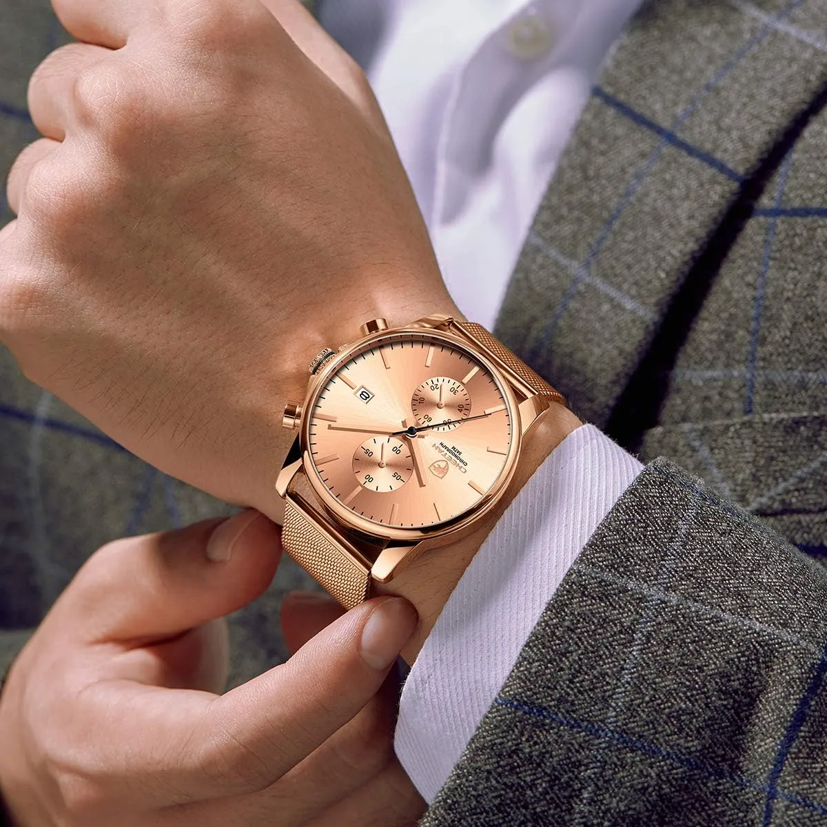 for Men with Auto Date GOLDEN HOUR Mens Watch Fashion Sleek Minimalist Quartz Analog denomination incredible scraping store Mesh Stainless Steel Waterproof Chronograph Watches 