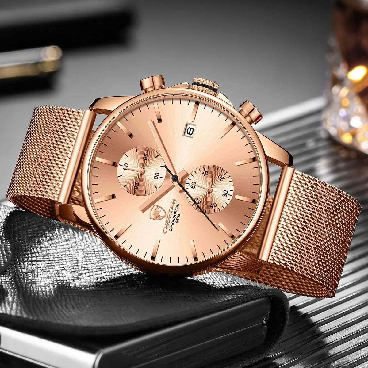 for Men with Auto Date GOLDEN HOUR Mens Watch Fashion Sleek Minimalist Quartz Analog denomination incredible scraping store Mesh Stainless Steel Waterproof Chronograph Watches 