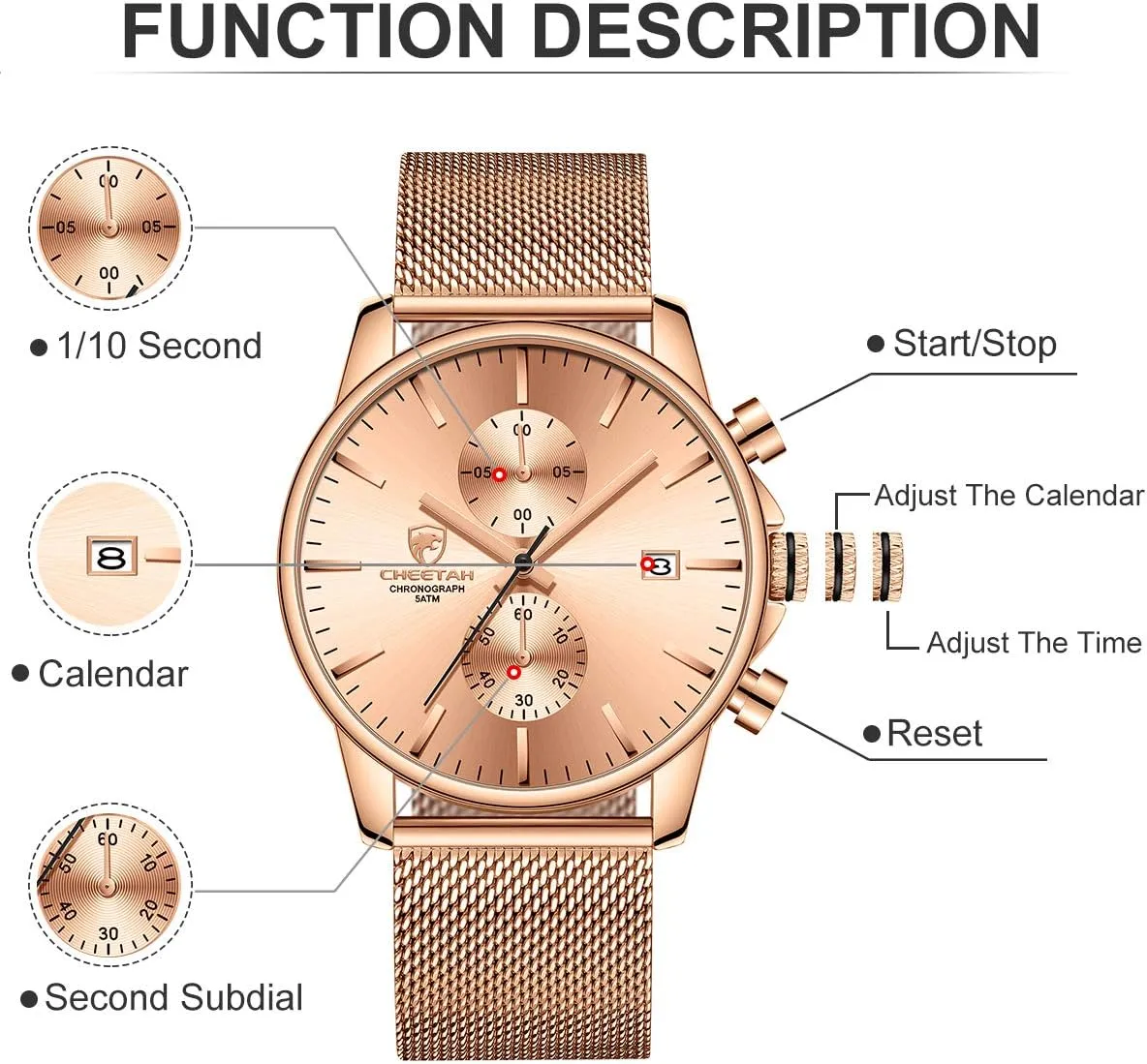 for Men with Auto Date GOLDEN HOUR Mens Watch Fashion Sleek Minimalist Quartz Analog denomination incredible scraping store Mesh Stainless Steel Waterproof Chronograph Watches 