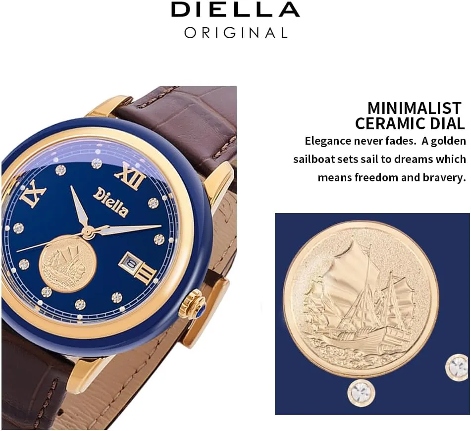for Men with Japanese Movement,Men's Ceramics Dress conscientious telescopic nominal Watches,Waterproof Diella Original Quartz Watches 