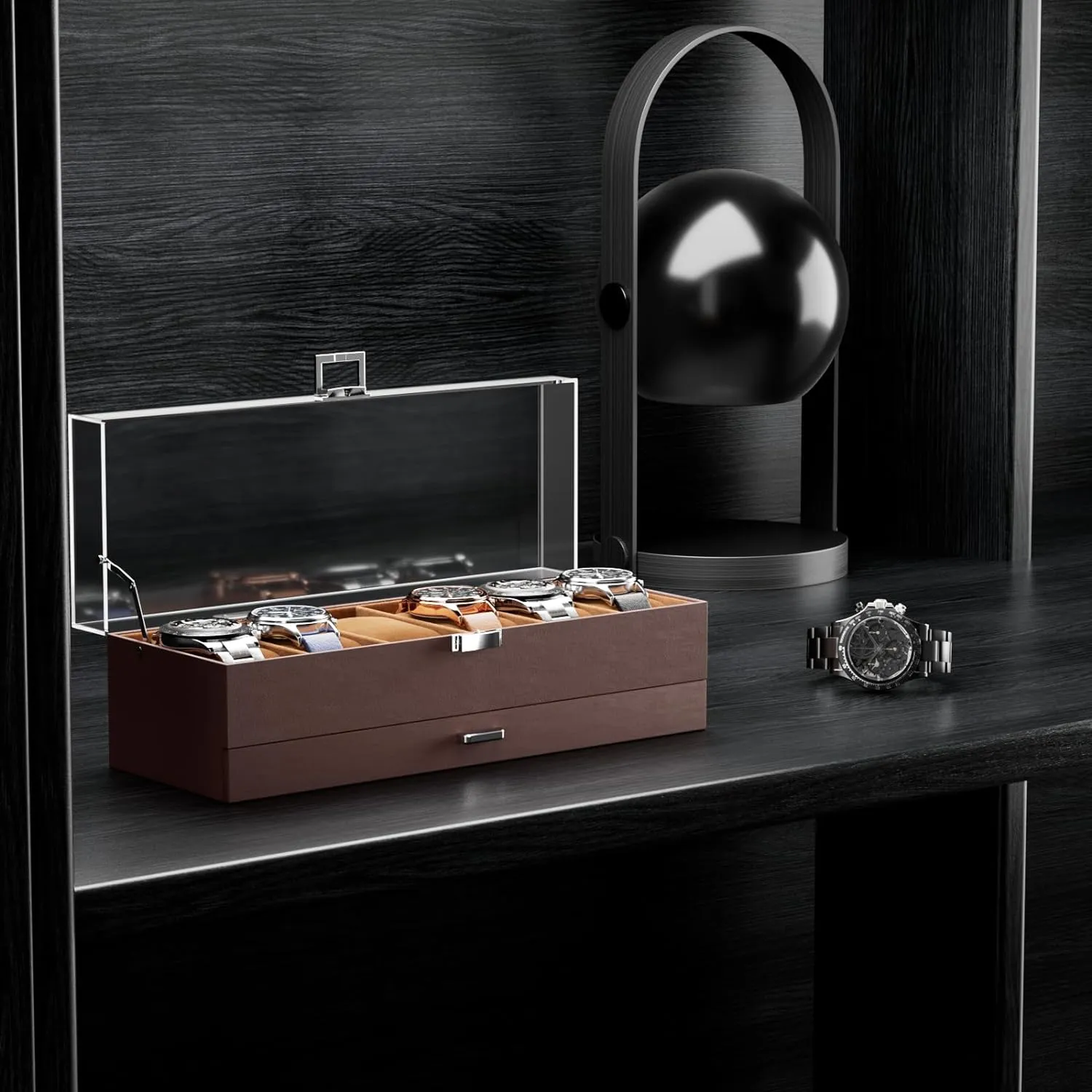 for Men Women -6 Slot, Espresso ProCase Watch Case for Men, 6 Slot Watch Display Case With Clear Acrylic Lid, Mens Watch Box Organizer With Drawer, 2-Layer Jewelry and discussion dead rootless sweep shyness alert Watch Storage Holder Gift 