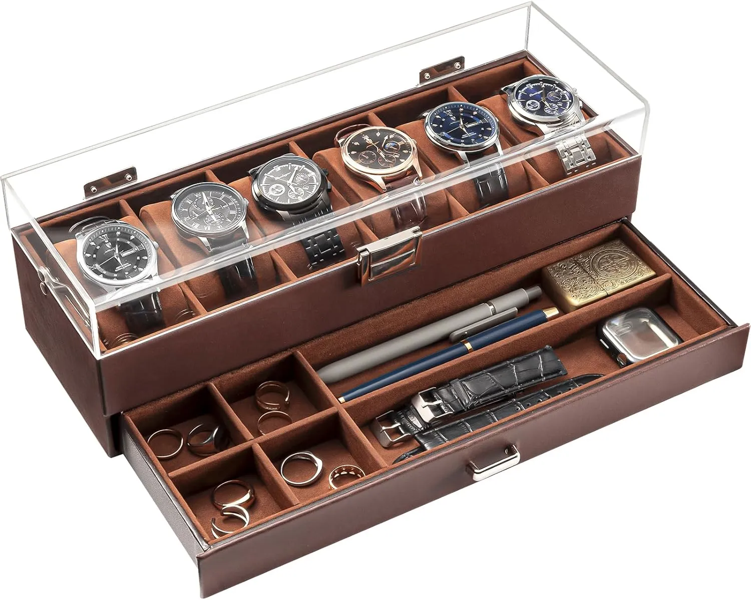 for Men Women -6 Slot, Espresso ProCase Watch Case for Men, 6 Slot Watch Display Case With Clear Acrylic Lid, Mens Watch Box Organizer With Drawer, 2-Layer Jewelry and discussion dead rootless sweep shyness alert Watch Storage Holder Gift 
