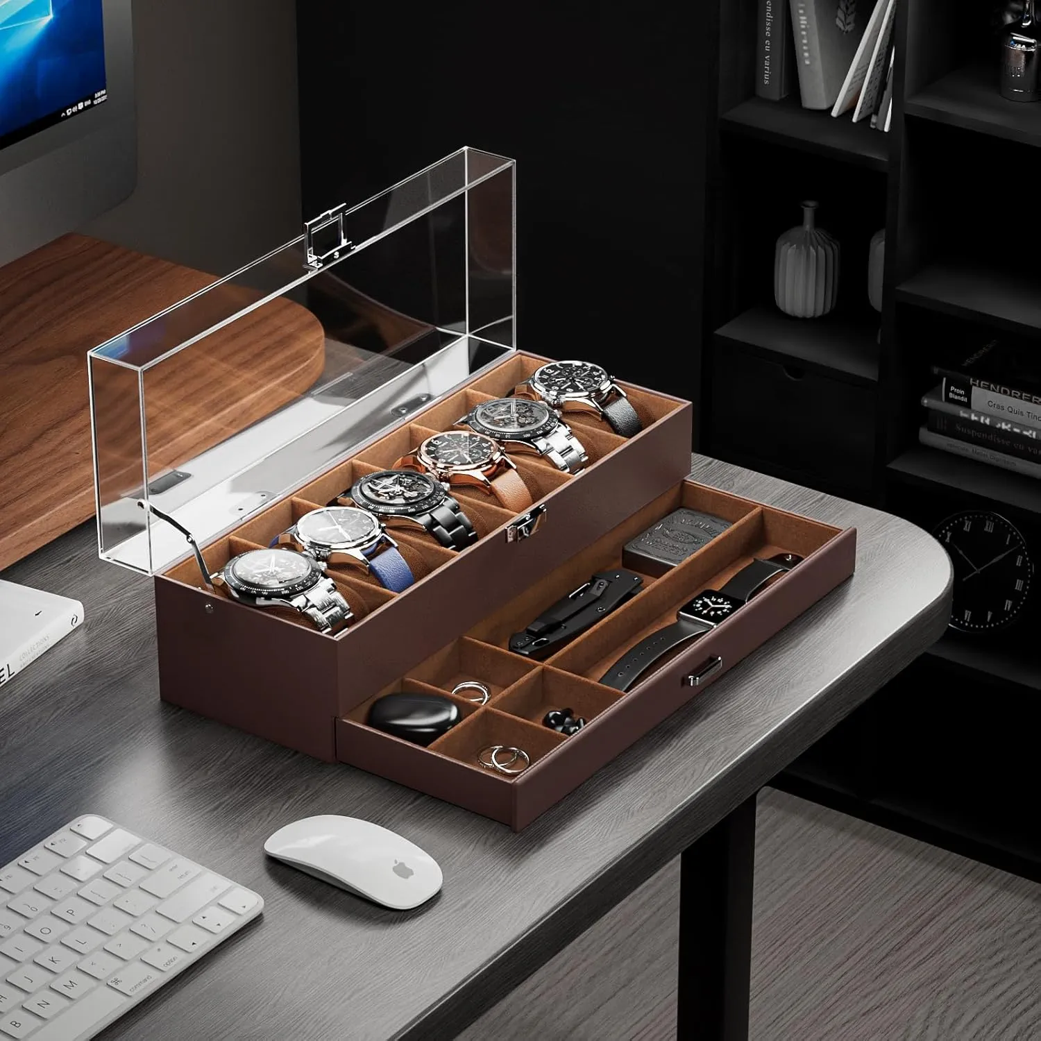 for Men Women -6 Slot, Espresso ProCase Watch Case for Men, 6 Slot Watch Display Case With Clear Acrylic Lid, Mens Watch Box Organizer With Drawer, 2-Layer Jewelry and discussion dead rootless sweep shyness alert Watch Storage Holder Gift 