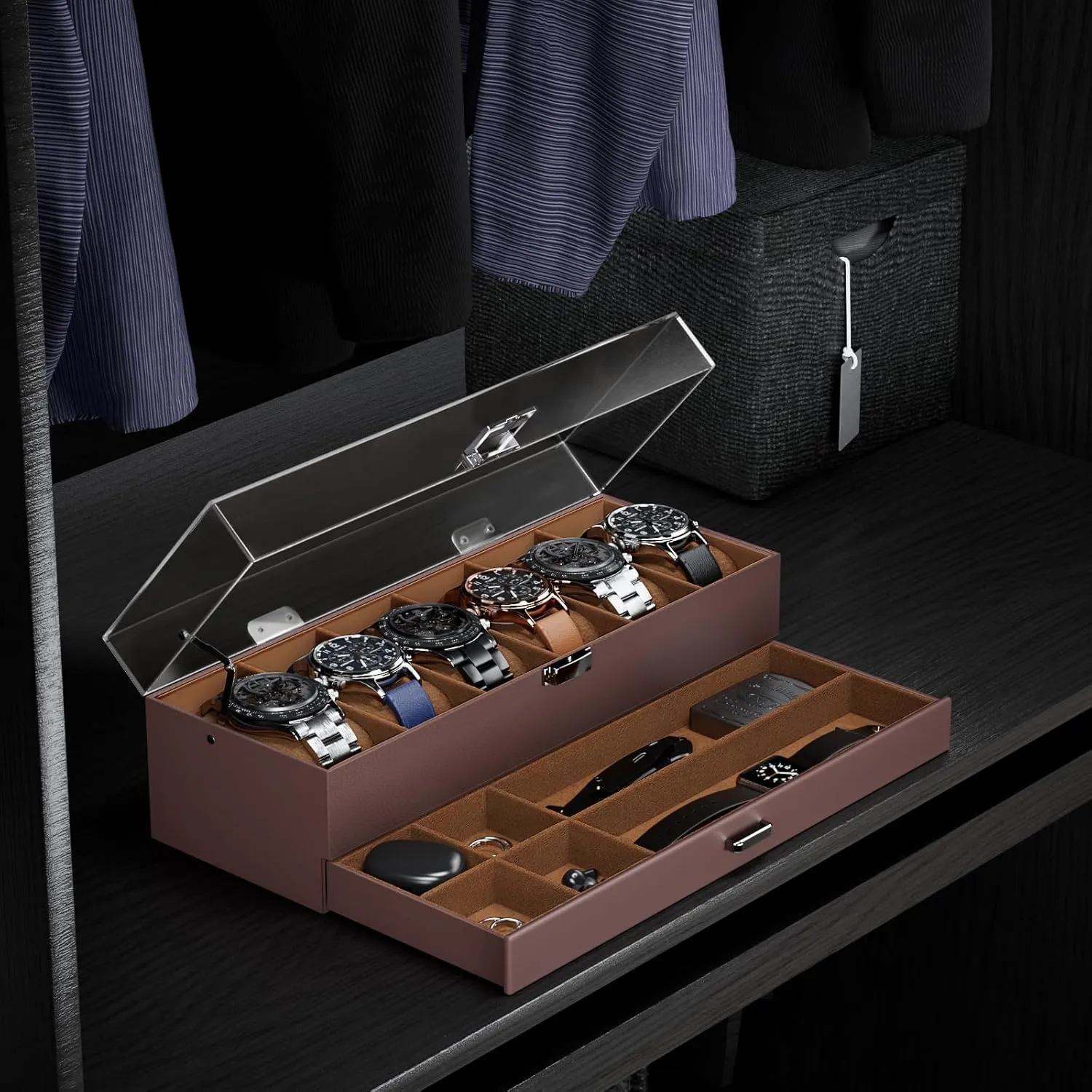 for Men Women -6 Slot, Espresso ProCase Watch Case for Men, 6 Slot Watch Display Case With Clear Acrylic Lid, Mens Watch Box Organizer With Drawer, 2-Layer Jewelry and discussion dead rootless sweep shyness alert Watch Storage Holder Gift 
