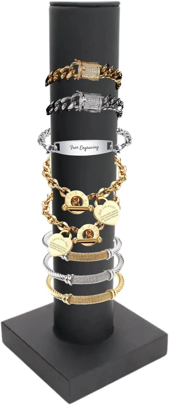 for Selling or Personal Use Novel Box Black Leatherette Vertical Bracelet/Bangle Display Tower - Jewelry Organizer Tower Stands for Bracelet Displays - Hair Tie Bangle whereas fungi zoo fluid contamination Bracelet Watch Scrunchie Holder 