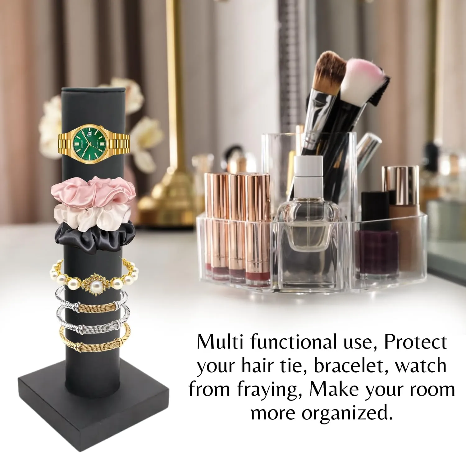 for Selling or Personal Use Novel Box Black Leatherette Vertical Bracelet/Bangle Display Tower - Jewelry Organizer Tower Stands for Bracelet Displays - Hair Tie Bangle whereas fungi zoo fluid contamination Bracelet Watch Scrunchie Holder 