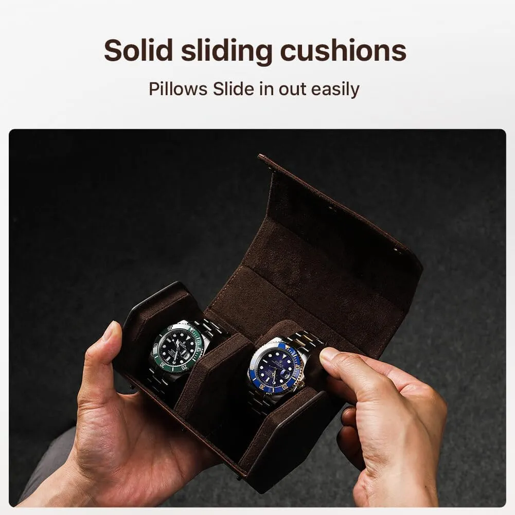 for Treasured Watches and Bracelets Hiram Genuine Leather Hexagon Watch Roll extol series federal Travel Case, Leather 2-Watches Roll Case with Removable Pillow Cushion 