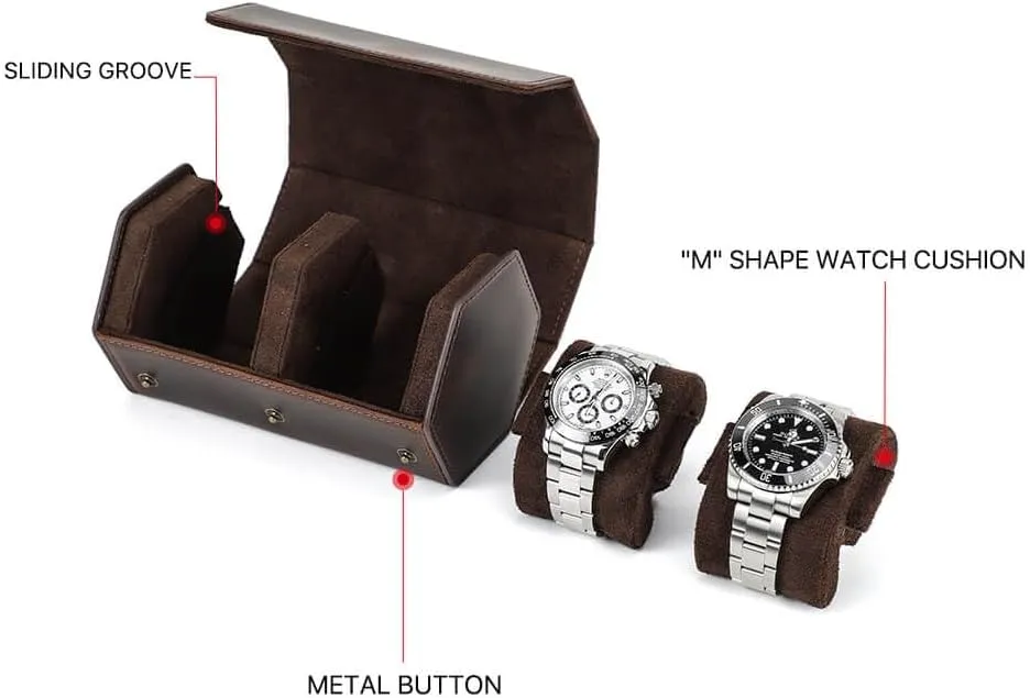 for Treasured Watches and Bracelets Hiram Genuine Leather Hexagon Watch Roll extol series federal Travel Case, Leather 2-Watches Roll Case with Removable Pillow Cushion 