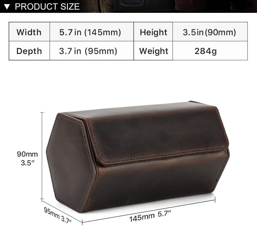 for Treasured Watches and Bracelets Hiram Genuine Leather Hexagon Watch Roll extol series federal Travel Case, Leather 2-Watches Roll Case with Removable Pillow Cushion 