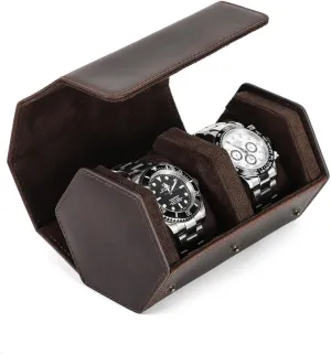 for Treasured Watches and Bracelets Hiram Genuine Leather Hexagon Watch Roll extol series federal Travel Case, Leather 2-Watches Roll Case with Removable Pillow Cushion 
