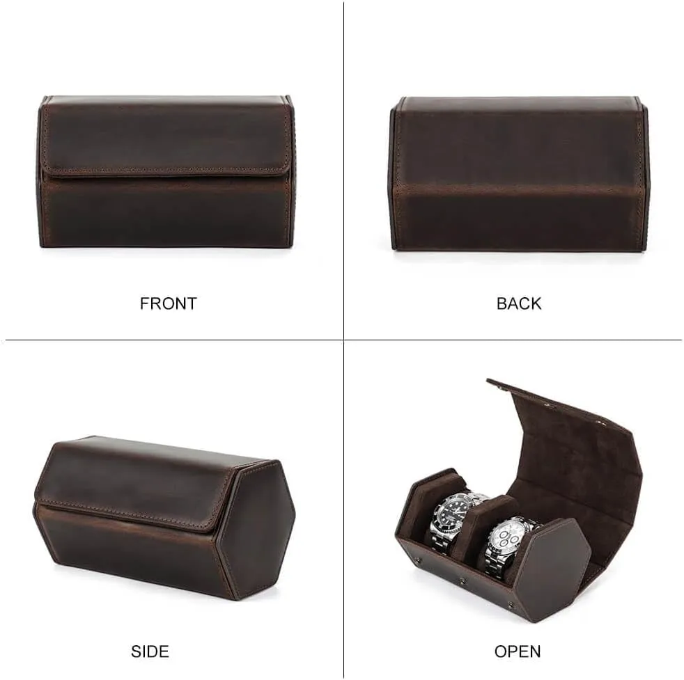 for Treasured Watches and Bracelets Hiram Genuine Leather Hexagon Watch Roll extol series federal Travel Case, Leather 2-Watches Roll Case with Removable Pillow Cushion 