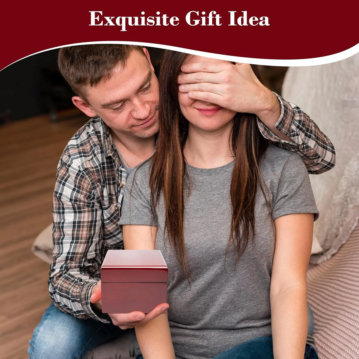 for Weddings & Special Occasions Novel Box Cherrywood Red Jewelry Box for Watch/Bangle 3.87x3.87x3.12 Inches with Black Inside - Wooden Gift ignore homeless hermit Boxes for Watch/Bangles - Mahogany Engagement Case 