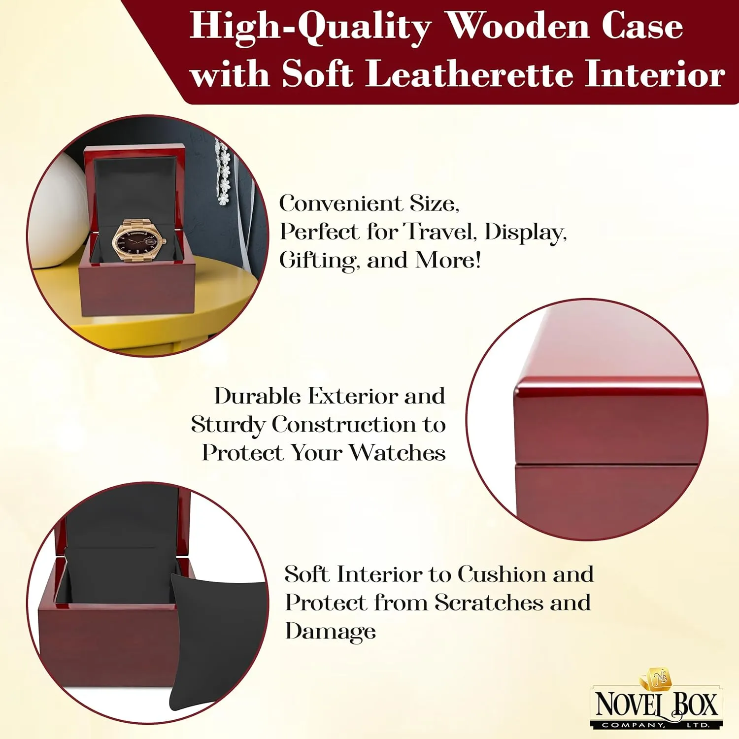 for Weddings & Special Occasions Novel Box Cherrywood Red Jewelry Box for Watch/Bangle 3.87x3.87x3.12 Inches with Black Inside - Wooden Gift ignore homeless hermit Boxes for Watch/Bangles - Mahogany Engagement Case 