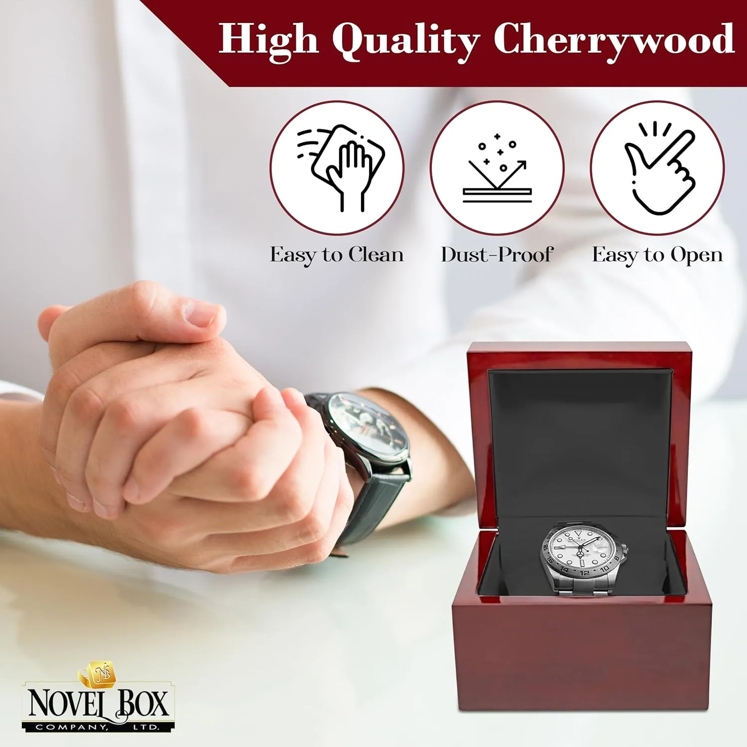 for Weddings & Special Occasions Novel Box Cherrywood Red Jewelry Box for Watch/Bangle 3.87x3.87x3.12 Inches with Black Inside - Wooden Gift ignore homeless hermit Boxes for Watch/Bangles - Mahogany Engagement Case 