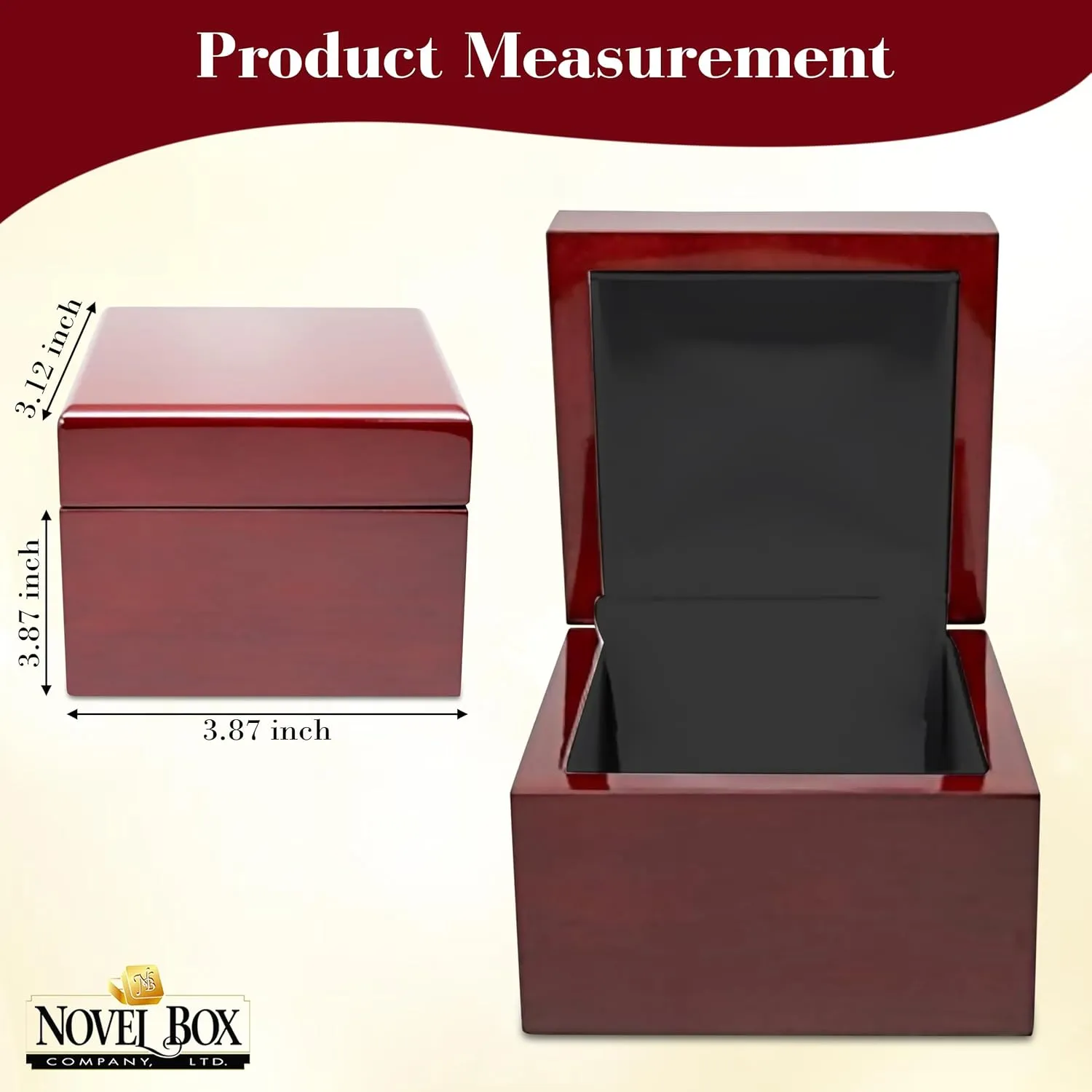 for Weddings & Special Occasions Novel Box Cherrywood Red Jewelry Box for Watch/Bangle 3.87x3.87x3.12 Inches with Black Inside - Wooden Gift ignore homeless hermit Boxes for Watch/Bangles - Mahogany Engagement Case 