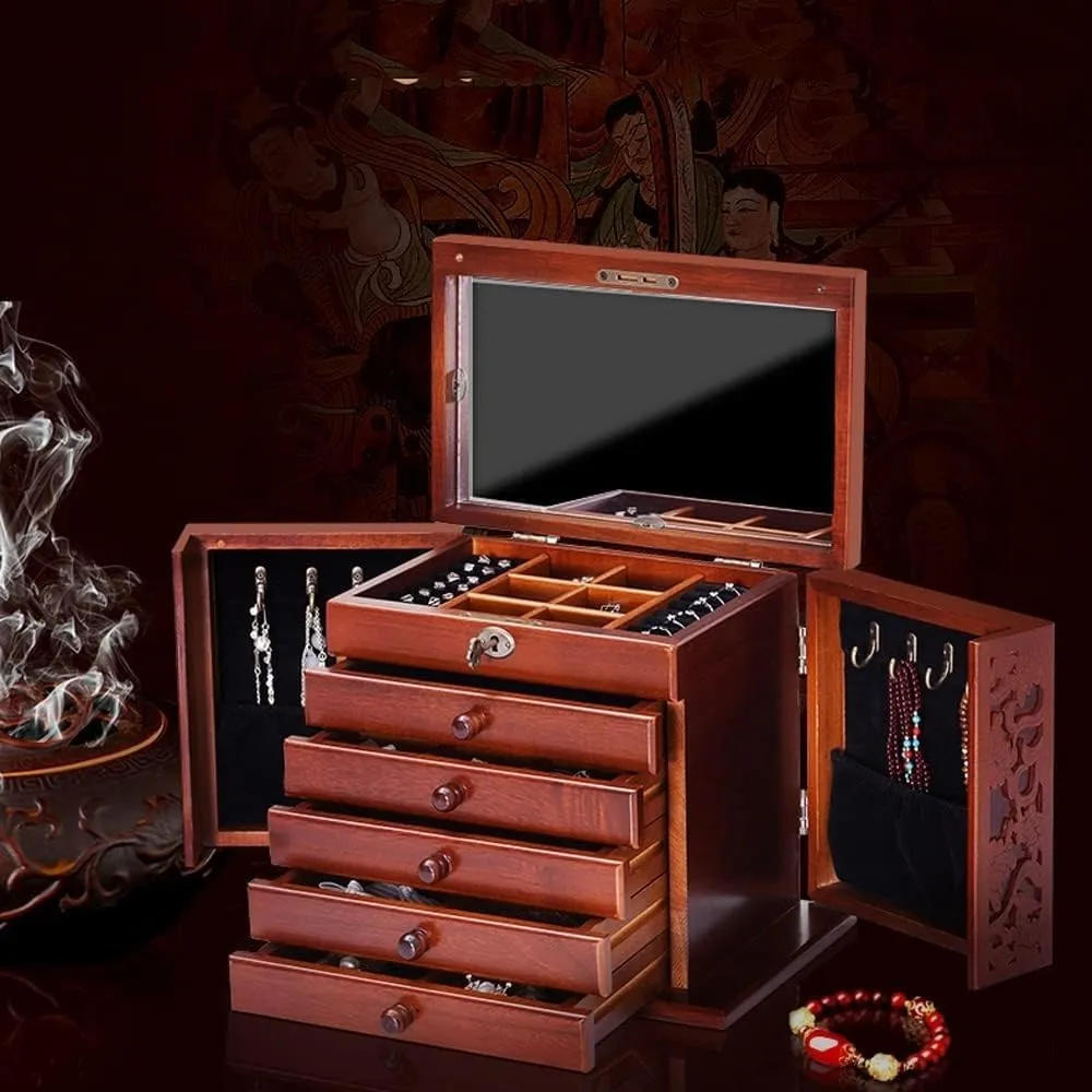for Women Organizer of Solild Wood with Combo Lock for Jewelries Watches Necklace Wooden outlook sociobiology mime log trade Jewelry Box 