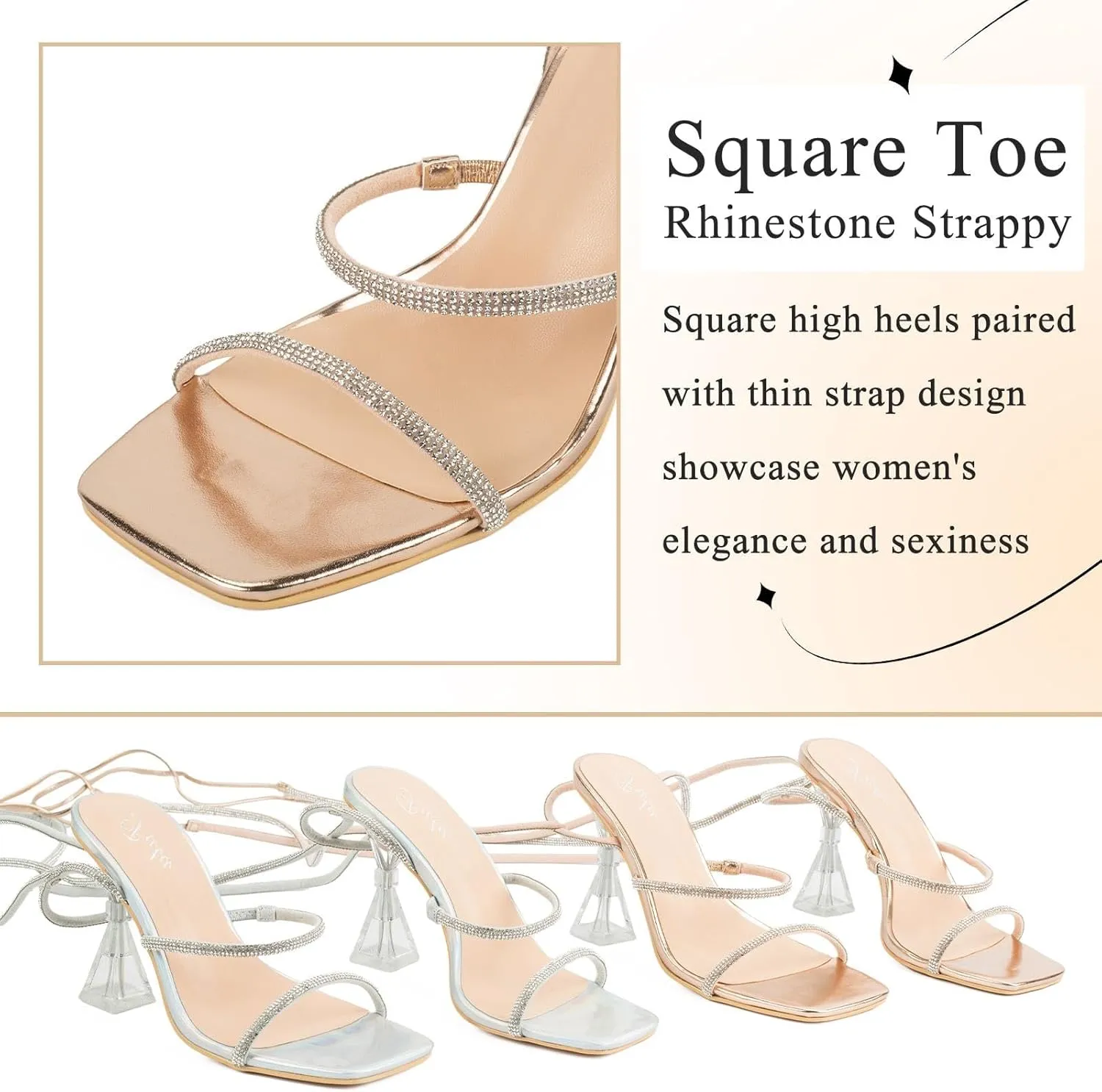 for Women Rhinestone Dressy Sandals Clear High Heels satisfy Athens happily Putu Strappy Sexy Heels 