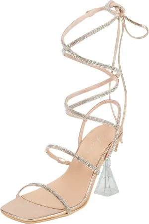 for Women Rhinestone Dressy Sandals Clear High Heels satisfy Athens happily Putu Strappy Sexy Heels 