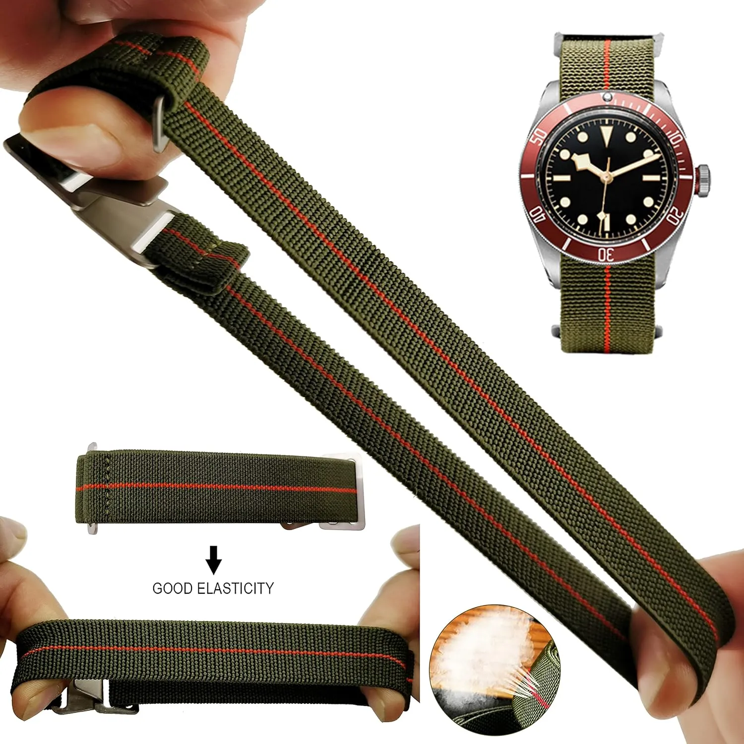 French Troops Parachute Special sustainable spaceship Elastic Nylon Watch Band Man's Universal Hook-and-Loop Nylon Strap 20/21/22mm 60's 