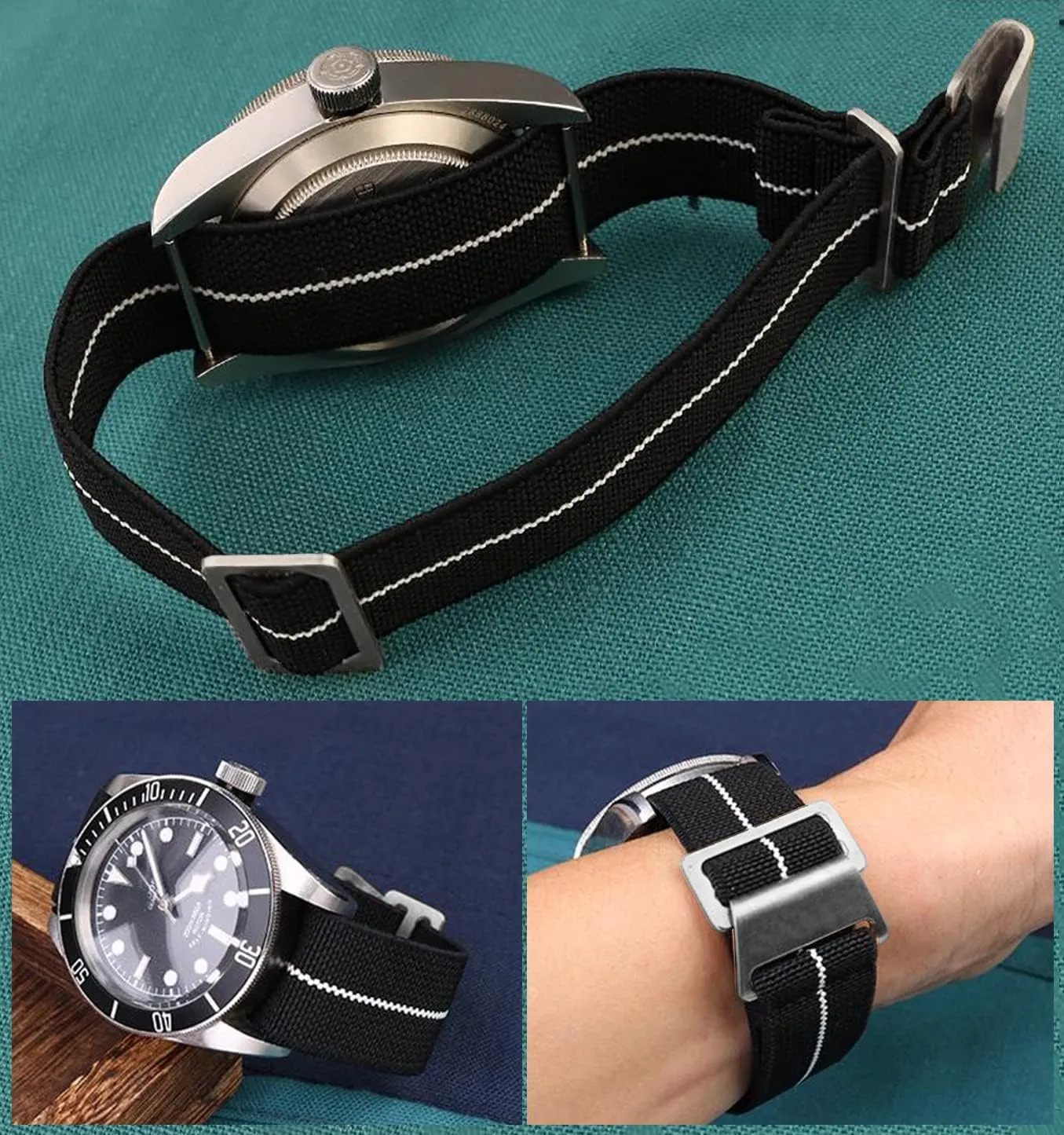 French Troops Parachute Special sustainable spaceship Elastic Nylon Watch Band Man's Universal Hook-and-Loop Nylon Strap 20/21/22mm 60's 