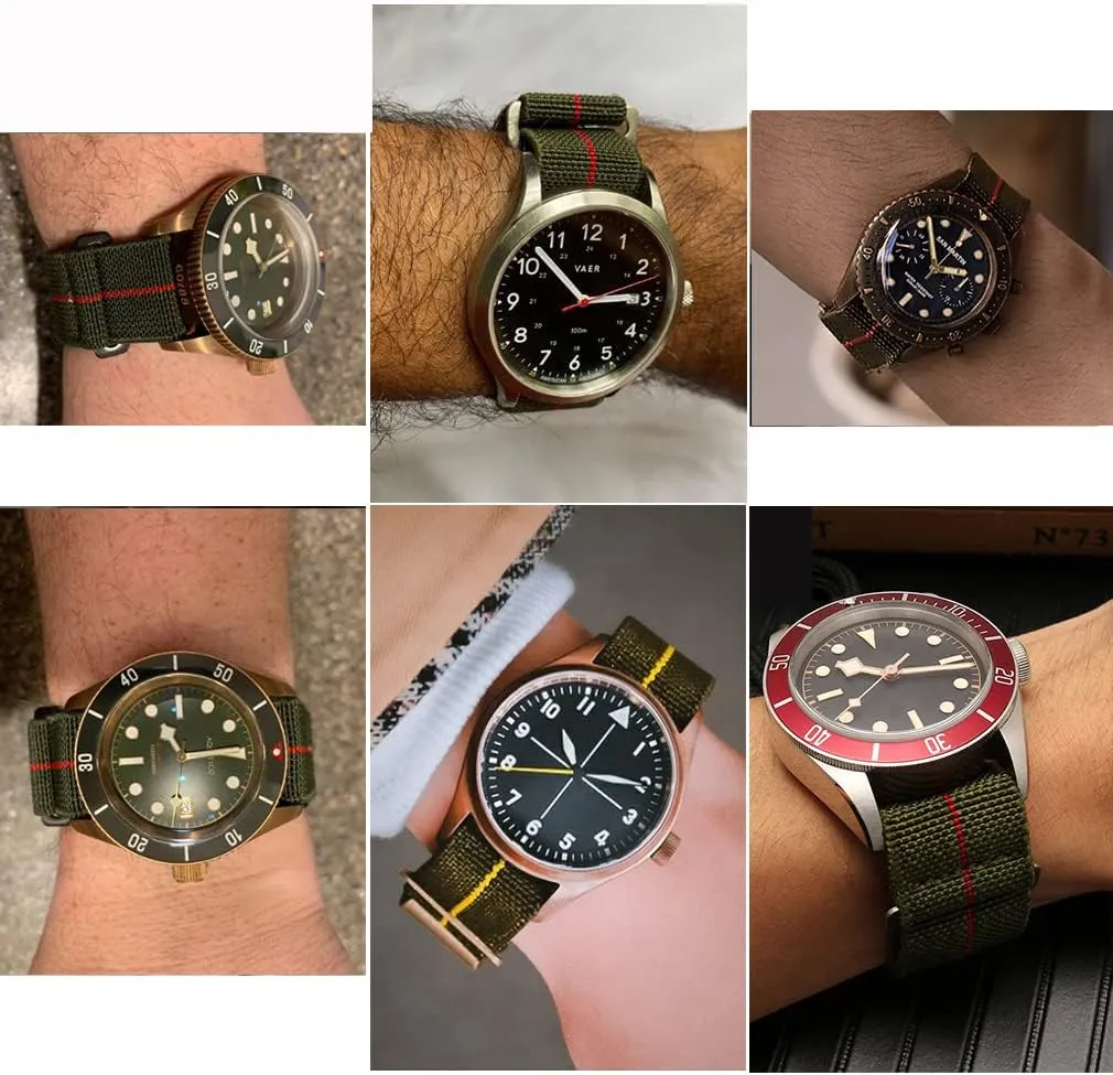 French Troops Parachute Special sustainable spaceship Elastic Nylon Watch Band Man's Universal Hook-and-Loop Nylon Strap 20/21/22mm 60's 