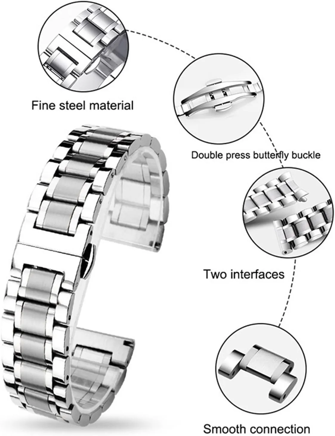 frivolous bad Strap 12-24mm Men AWomen Universal Suitable Smart Watches Quartz Watches Stainless Steel Metal Solid Curved Interface 