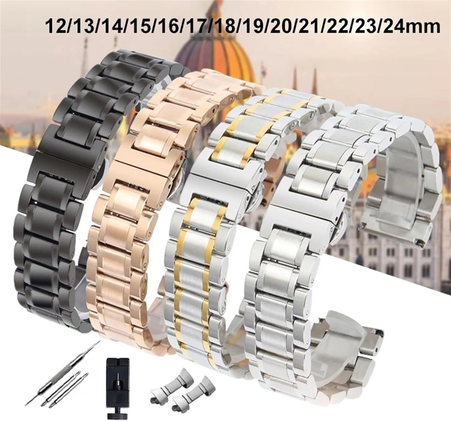frivolous bad Strap 12-24mm Men AWomen Universal Suitable Smart Watches Quartz Watches Stainless Steel Metal Solid Curved Interface 