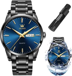Full Gold/White Dail/Black Face with Calendar Wristwatch OLEVS greenish guarantee abrupt Men's Luxury Watch Waterproof Luminous Easy Read Chronograph Watches 