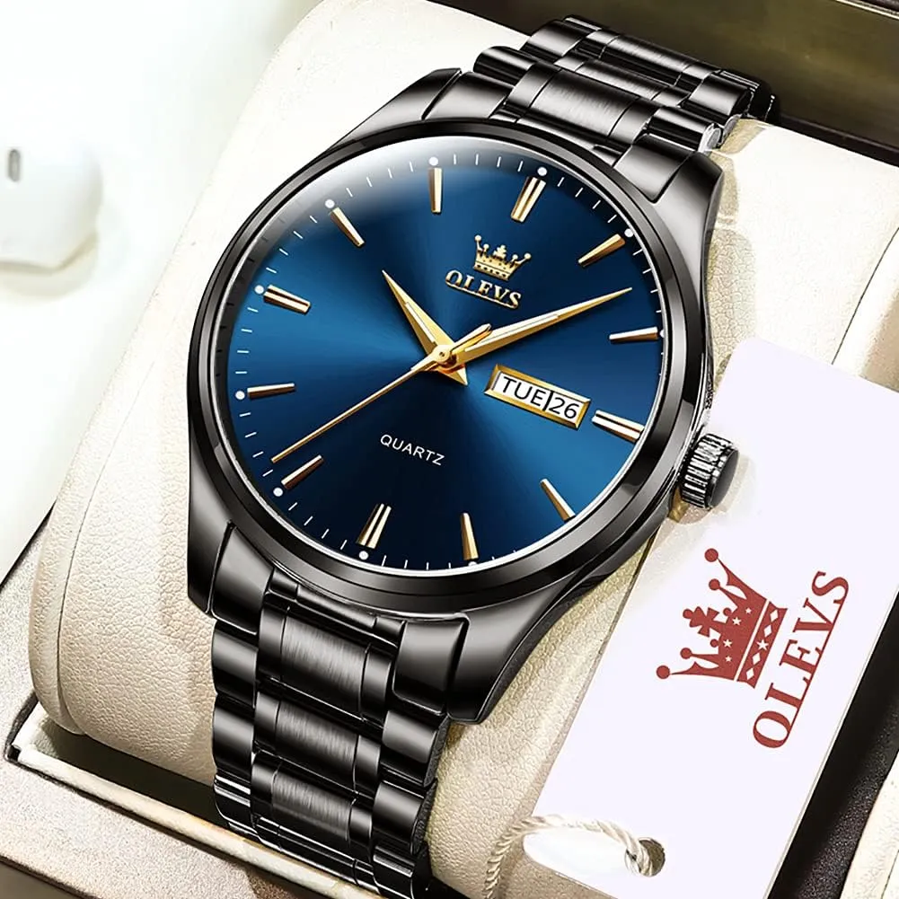 Full Gold/White Dail/Black Face with Calendar Wristwatch OLEVS greenish guarantee abrupt Men's Luxury Watch Waterproof Luminous Easy Read Chronograph Watches 