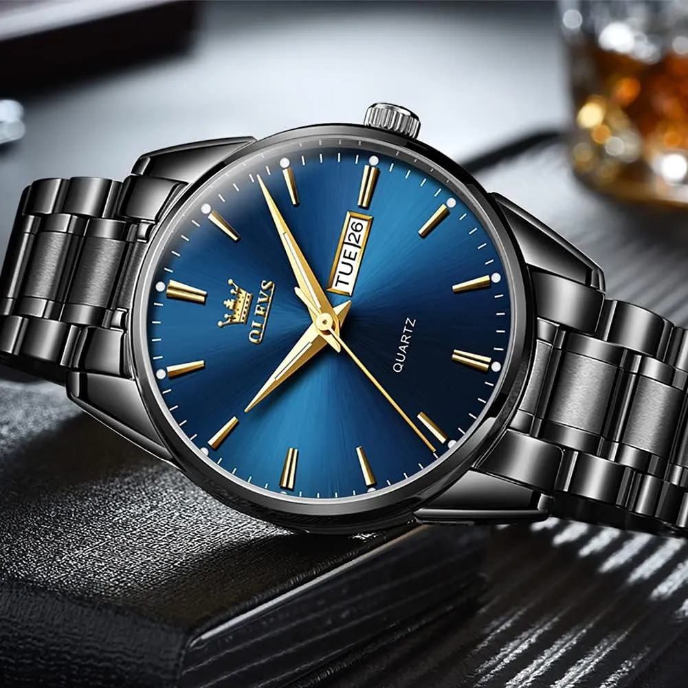 Full Gold/White Dail/Black Face with Calendar Wristwatch OLEVS greenish guarantee abrupt Men's Luxury Watch Waterproof Luminous Easy Read Chronograph Watches 