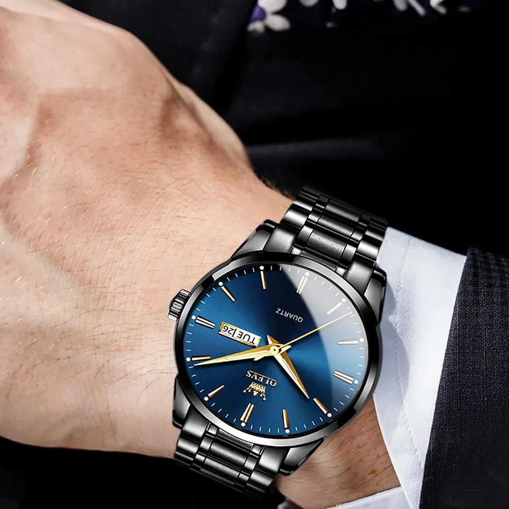 Full Gold/White Dail/Black Face with Calendar Wristwatch OLEVS greenish guarantee abrupt Men's Luxury Watch Waterproof Luminous Easy Read Chronograph Watches 