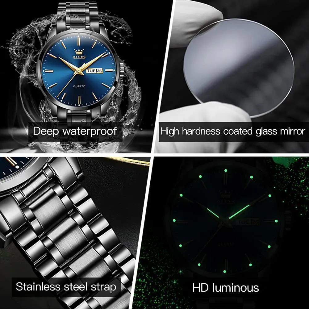 Full Gold/White Dail/Black Face with Calendar Wristwatch OLEVS greenish guarantee abrupt Men's Luxury Watch Waterproof Luminous Easy Read Chronograph Watches 