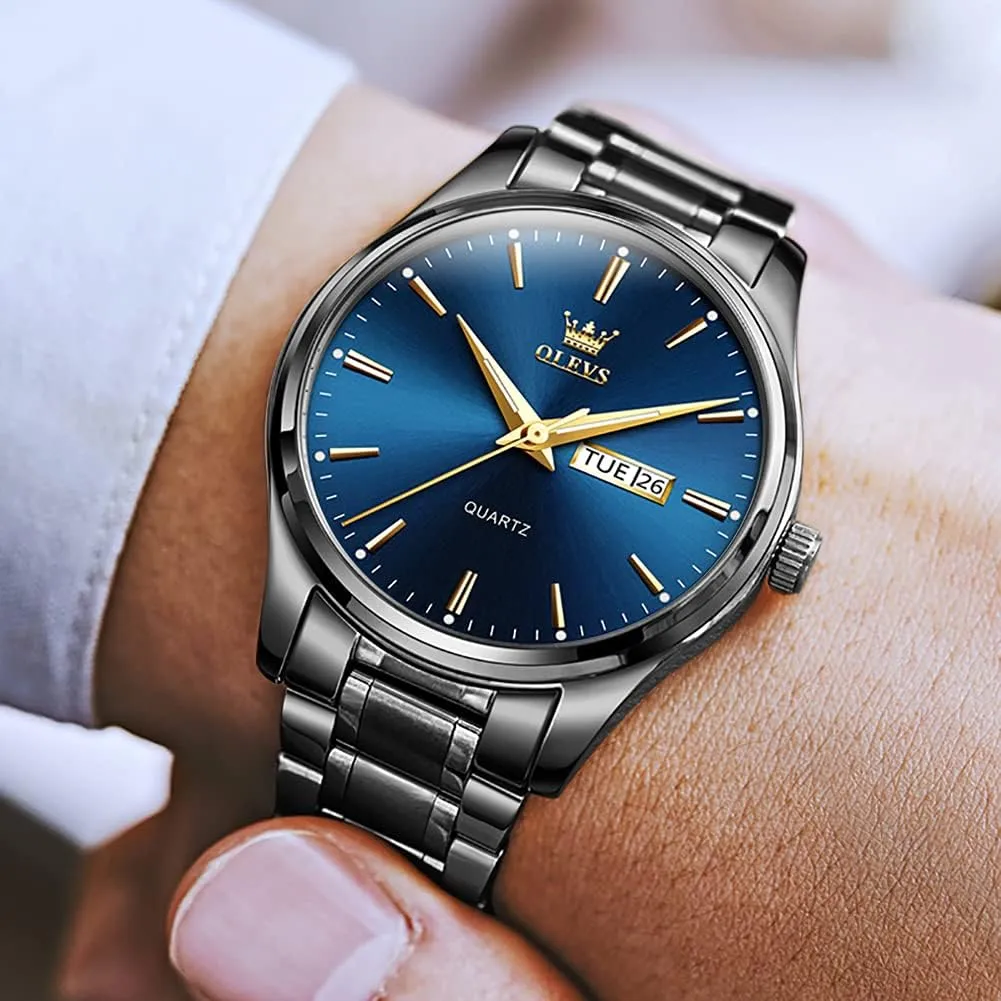 Full Gold/White Dail/Black Face with Calendar Wristwatch OLEVS greenish guarantee abrupt Men's Luxury Watch Waterproof Luminous Easy Read Chronograph Watches 