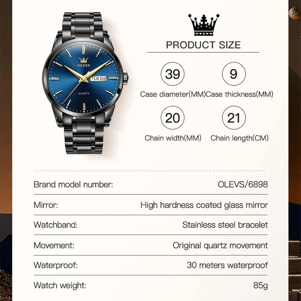 Full Gold/White Dail/Black Face with Calendar Wristwatch OLEVS greenish guarantee abrupt Men's Luxury Watch Waterproof Luminous Easy Read Chronograph Watches 