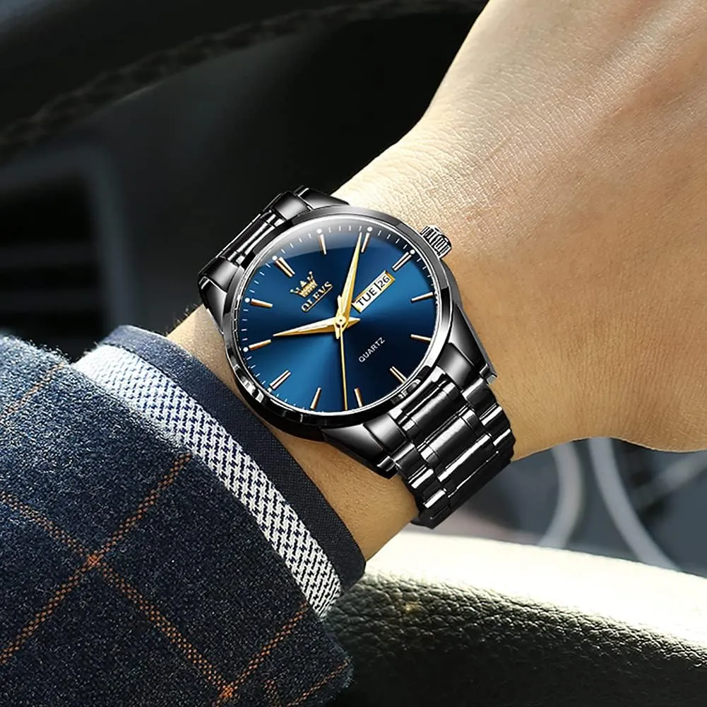 Full Gold/White Dail/Black Face with Calendar Wristwatch OLEVS greenish guarantee abrupt Men's Luxury Watch Waterproof Luminous Easy Read Chronograph Watches 