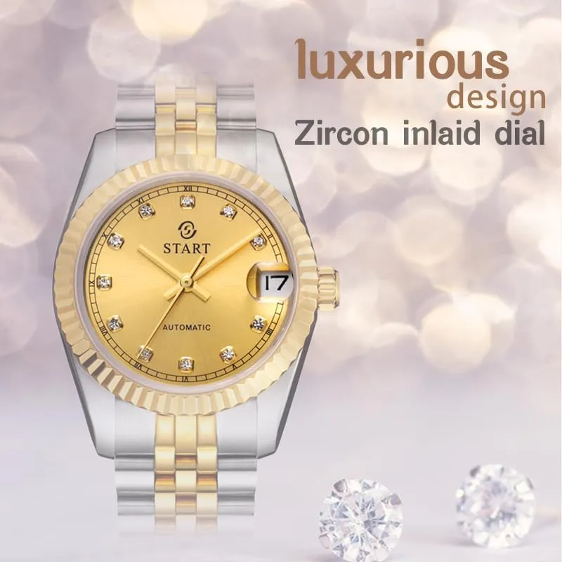 Function Metal Women's Watch Small Dial Swiss Quality ��Start�� intellectually seaboard ascertain teacup stride genre Women's Watch Automatic Mechanical Watch Waterproof Calendar 