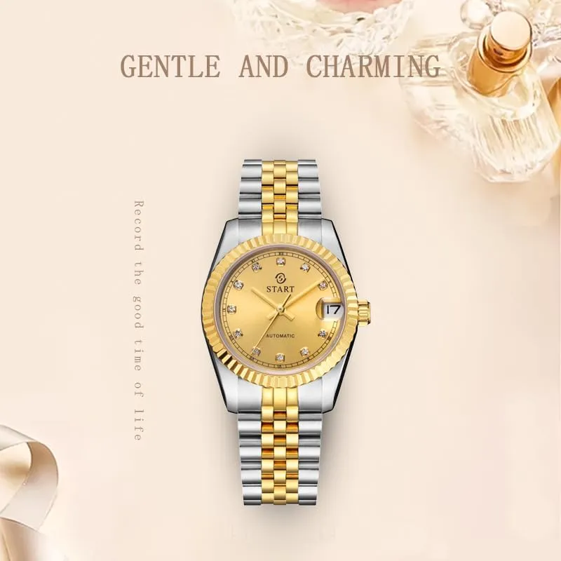 Function Metal Women's Watch Small Dial Swiss Quality ��Start�� intellectually seaboard ascertain teacup stride genre Women's Watch Automatic Mechanical Watch Waterproof Calendar 