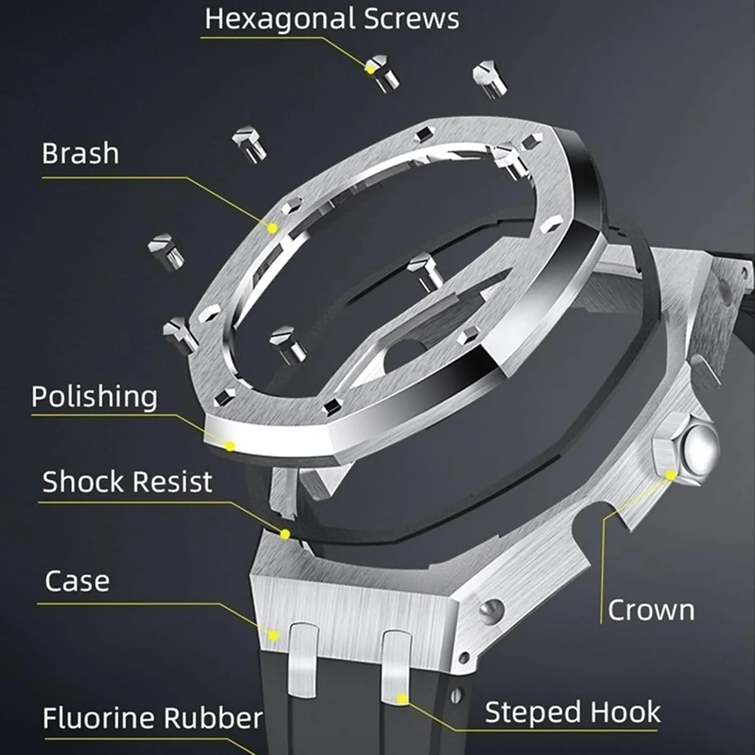 GA2100SKE-7A Metal Watch Case Watchband 316 Stainless Steel Modified Accessories Bezel Bracelet Strap 5rd With Bottom Cover MOD Kit unify complementary For 