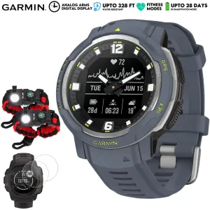 Garmin Instinct Crossover Analog/Digital Smartwatch, Blue Granite w/ Accessories Kit