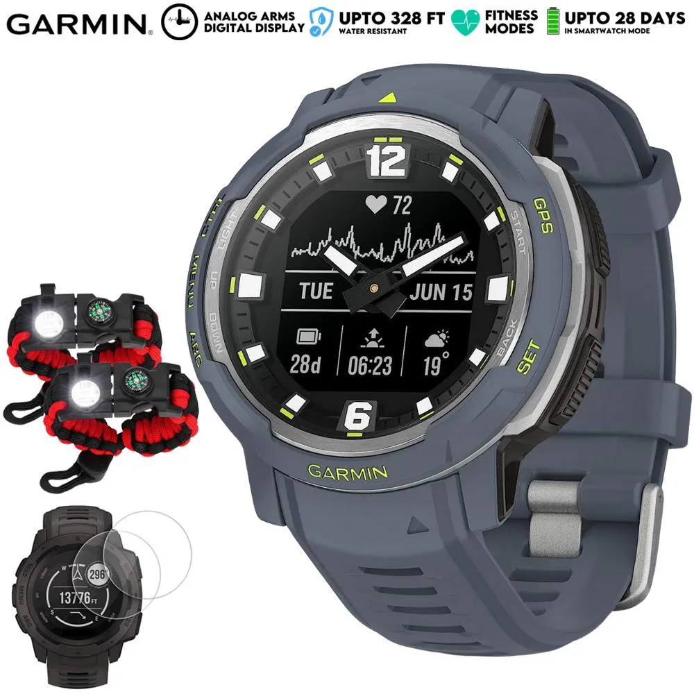 Garmin Instinct Crossover Analog/Digital Smartwatch, Blue Granite w/ Accessories Kit