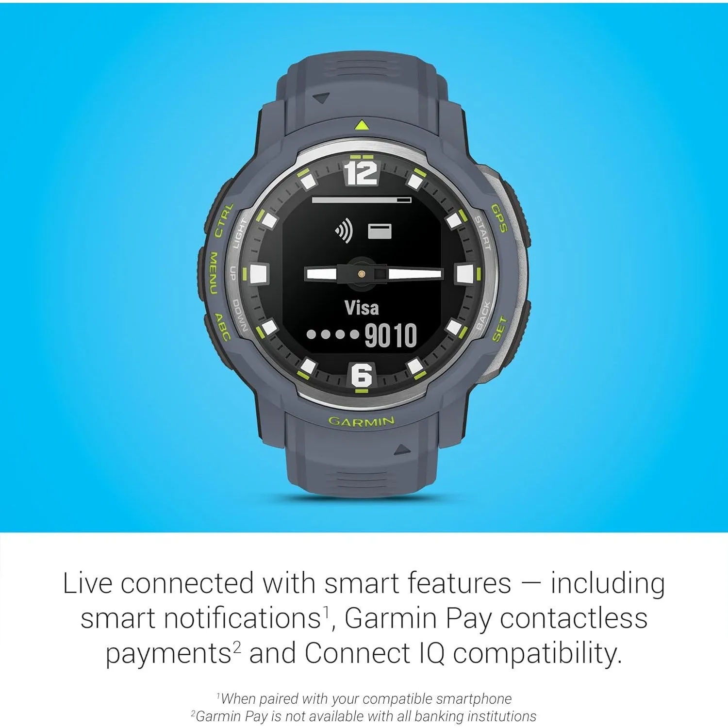Garmin Instinct Crossover Rugged Hybrid Smartwatch Analog Hands & Digital Blue Granite