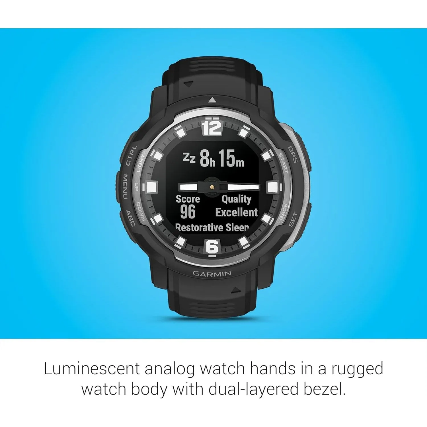 Garmin Instinct Crossover Rugged Hybrid Smartwatch Analog Hands & Digital Display Black