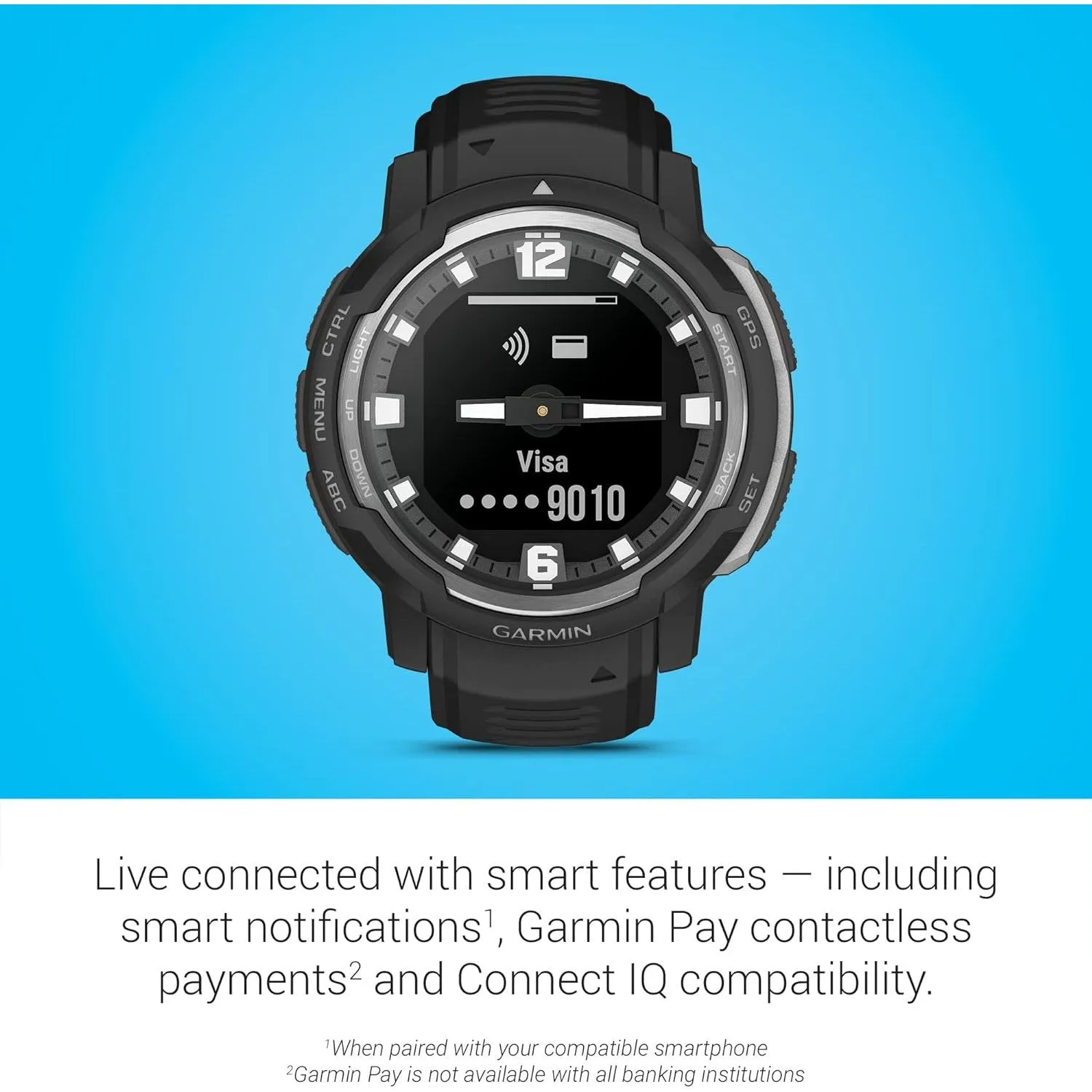 Garmin Instinct Crossover Rugged Hybrid Smartwatch Analog Hands & Digital Display Black