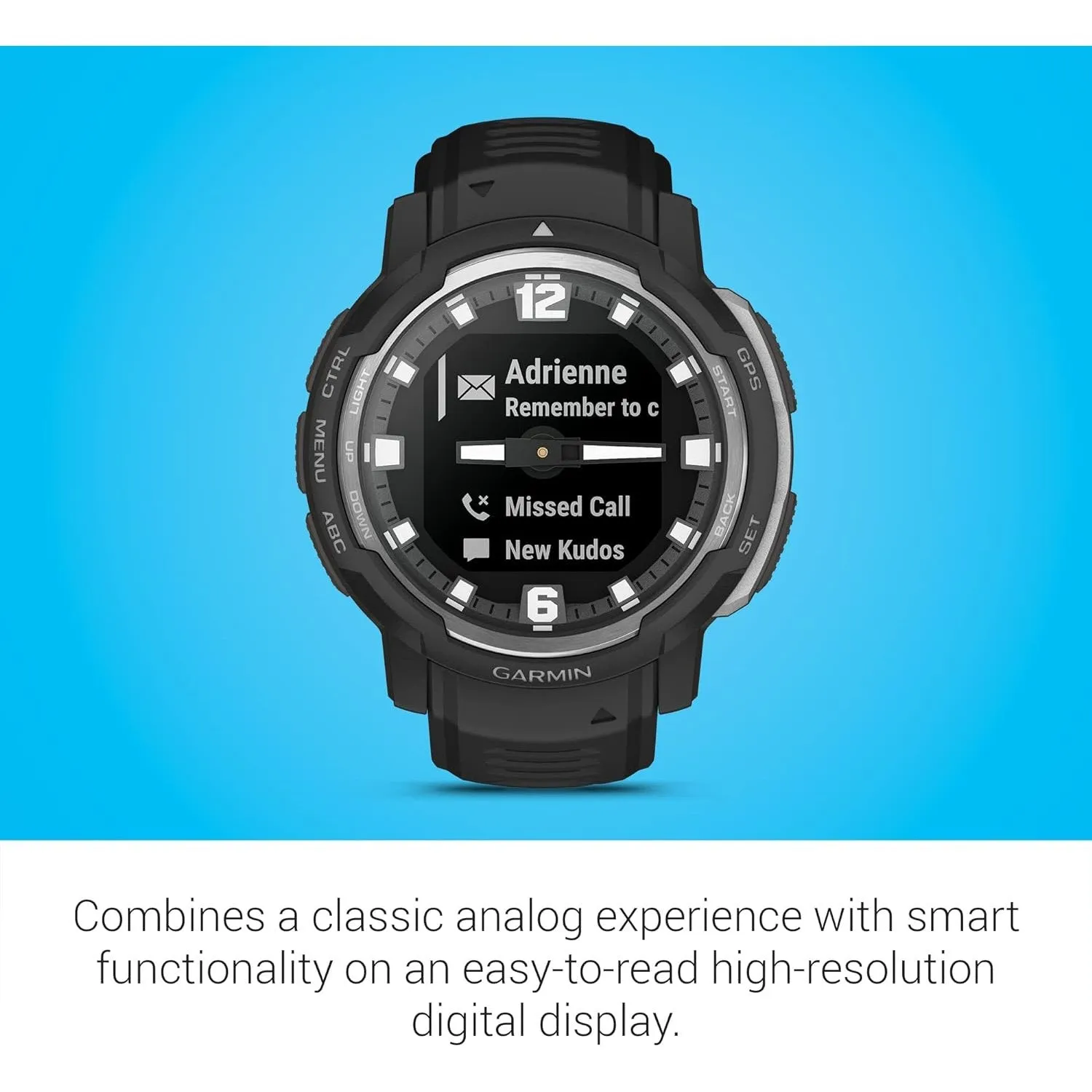 Garmin Instinct Crossover Rugged Hybrid Smartwatch Analog Hands & Digital Display Black