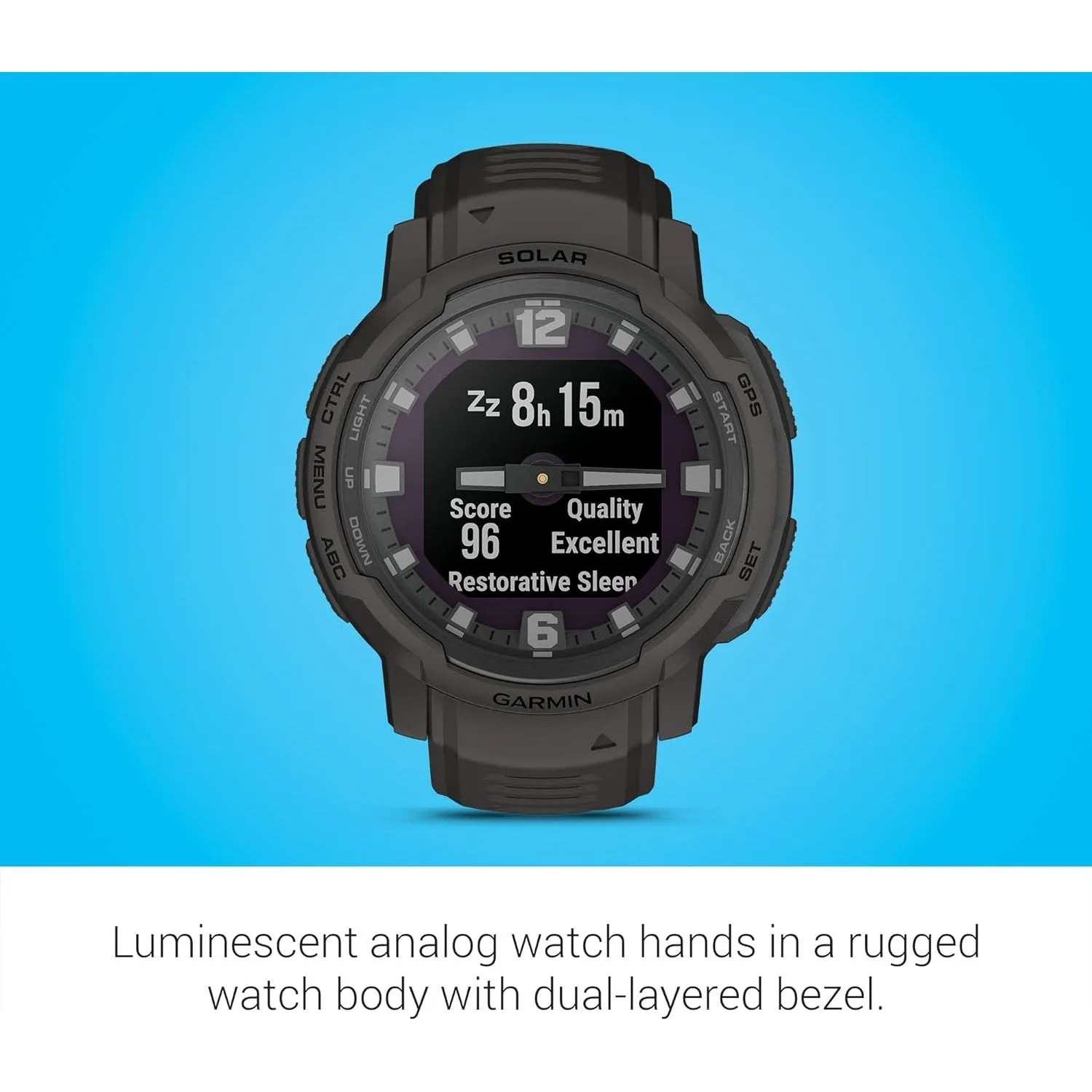 Garmin Instinct Crossover Solar Rugged Hybrid Smartwatch w/ Solar Charging - Graphite