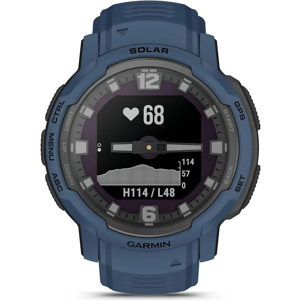 Garmin Instinct Crossover Solar Rugged Smartwatch, Tidal Blue w/ Accessories Bundle