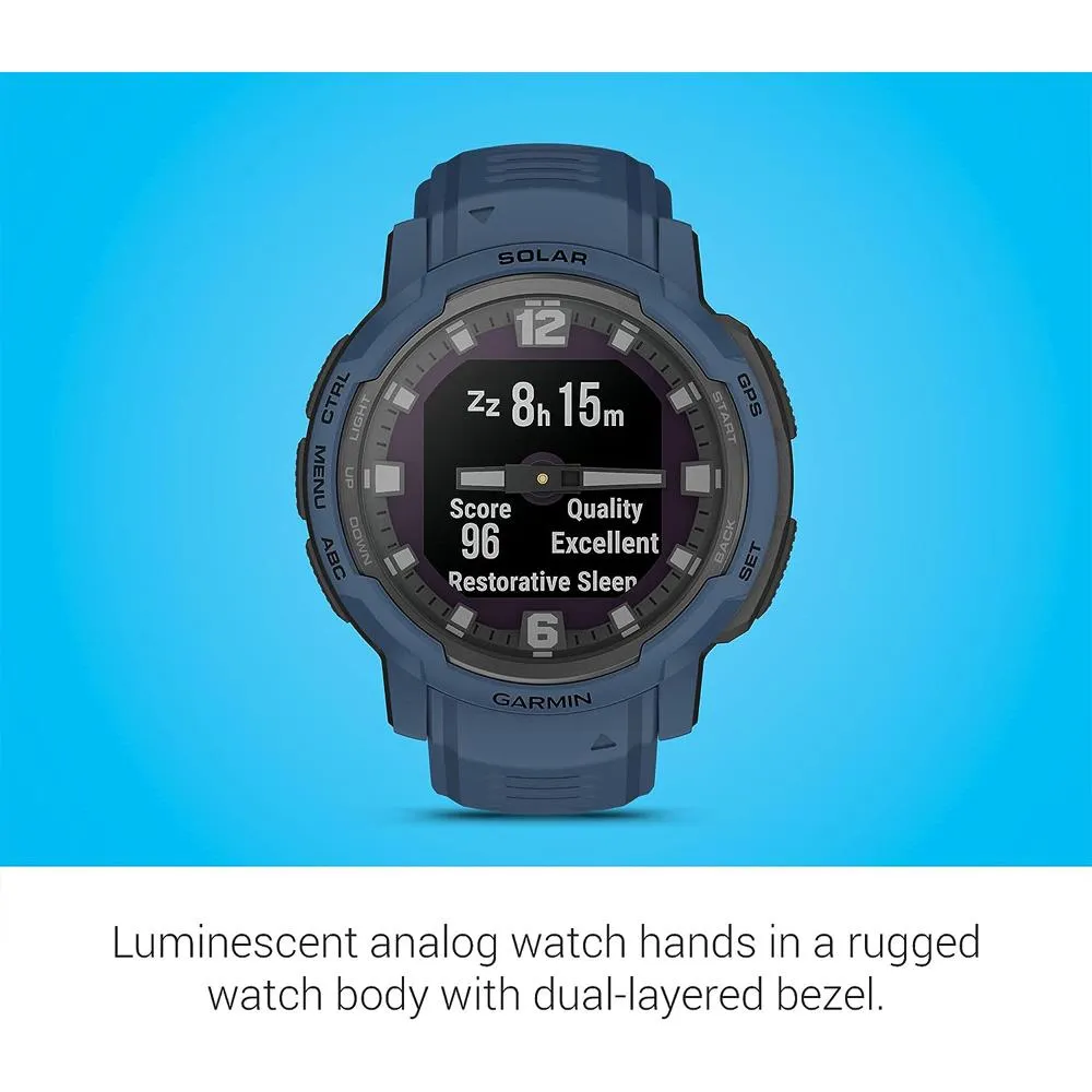 Garmin Instinct Crossover Solar Rugged Smartwatch, Tidal Blue w/ Accessories Bundle