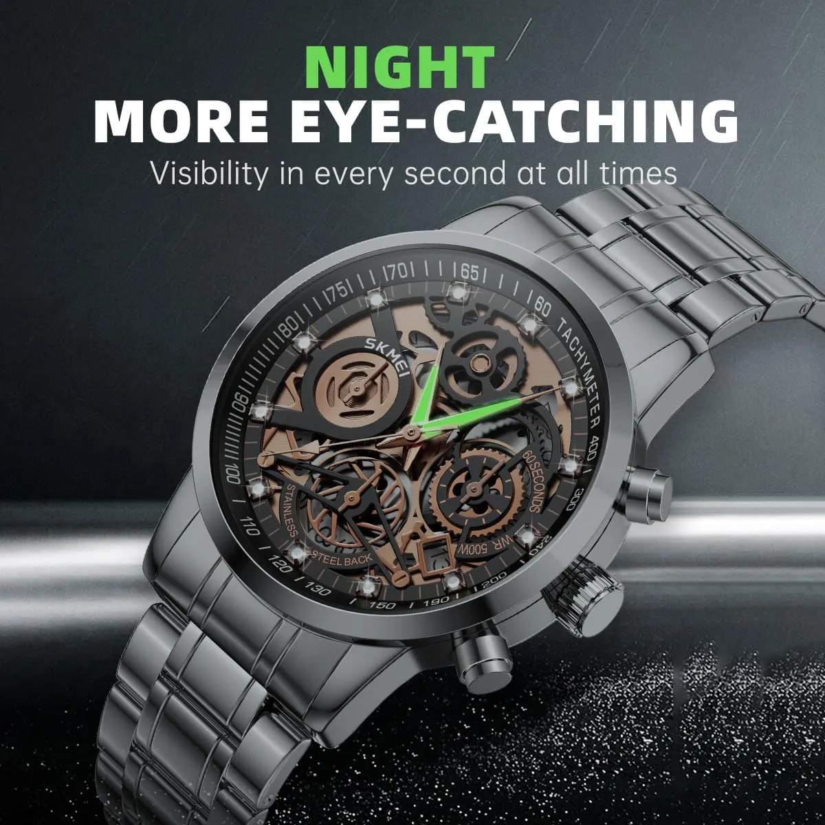Gear Design Mens Skeleton Watch, Chronograph Luxury Diamond Dress Business Analog Quartz Wrist Watches motorcycle specification gloomy outlet for Men, 100fts Waterproof Luminous Moon Phase, Unique Gift for Mens Mens Watches, Upgraded 